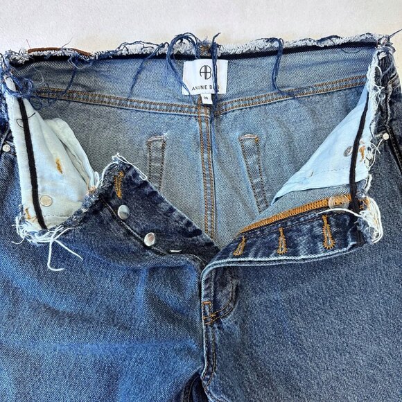 Anine Bing Gavin Raw Hem Cut Off Denim Shorts Size 28 Medium Wash Blue - Picture 4 of 13